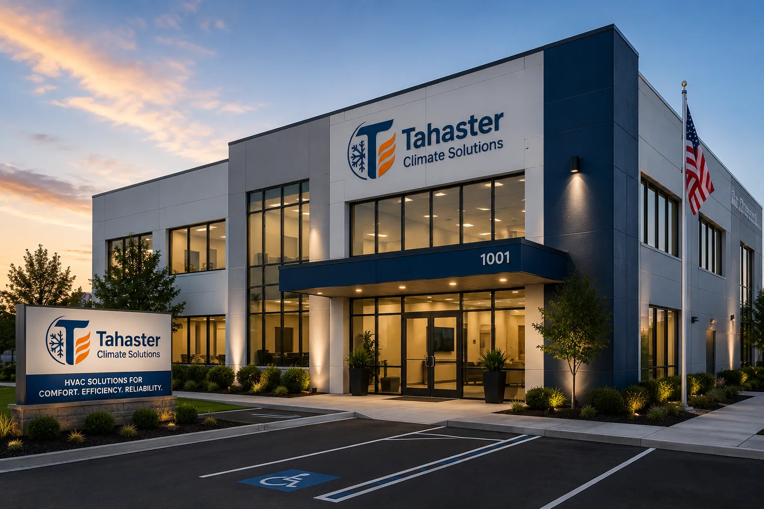 Representative modern HVAC company office exterior