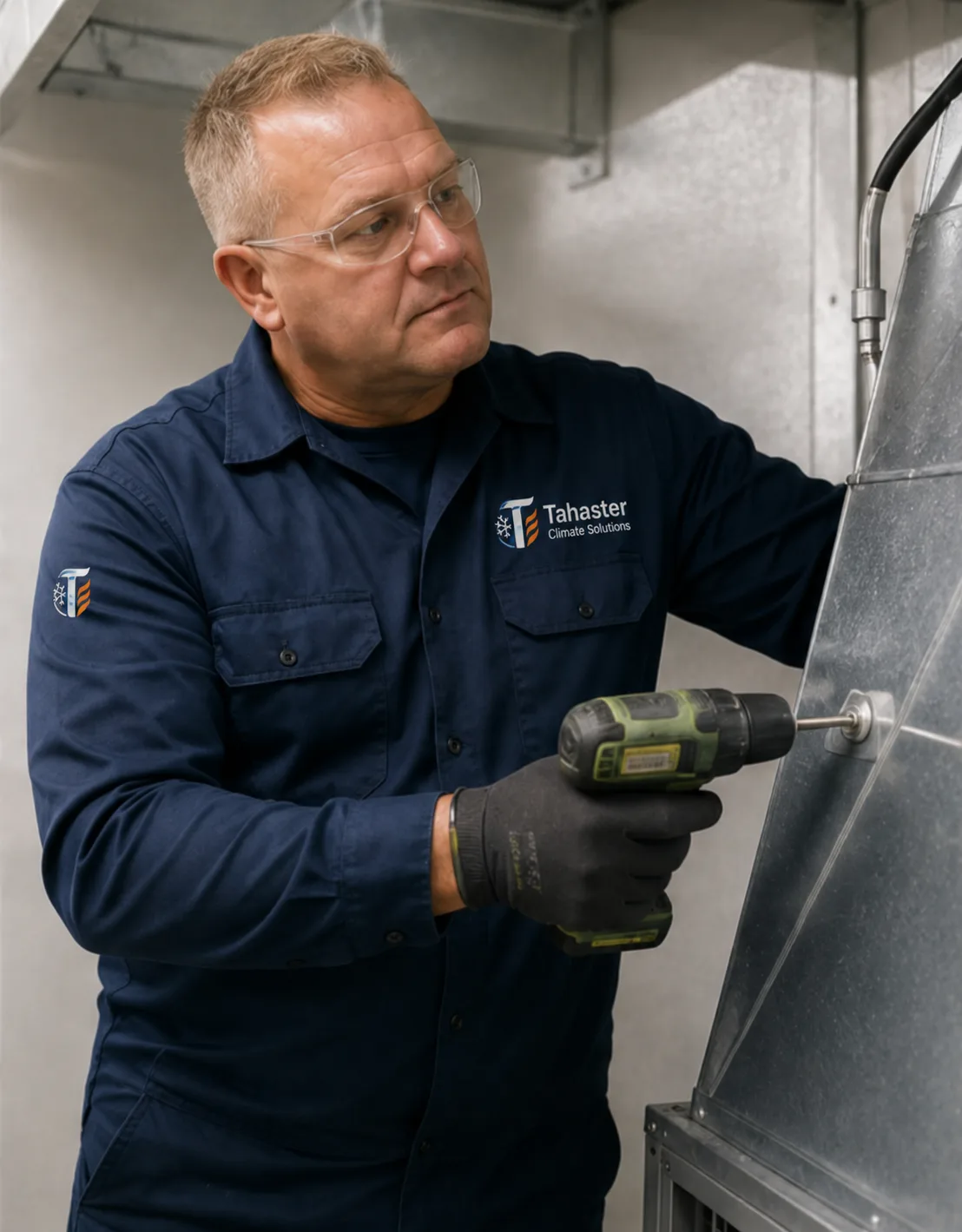Tahaster technician performing hands-on HVAC equipment work